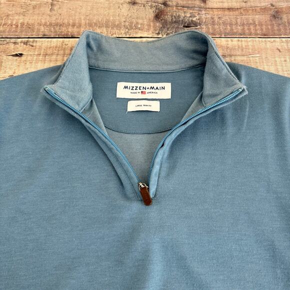 Mizzen + Main Pullover Men's Large Trim Fit Quarter Zip Blue Casual Preppy READ - Picture 3 of 13